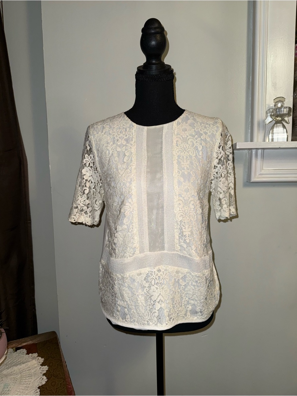 Sunday in Brooklyn Cream Lace Short-Sleeve Blouse
